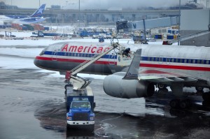 An American jet being deiced at JFK