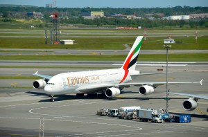 An Emirates A380 at JFK