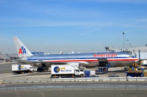 An American Airlines jet parked at JFK