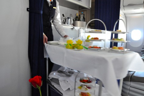 First-class meal on Lufthansa Frankfurt-New York Flight