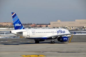 A JetBlue plane at LaGuardia