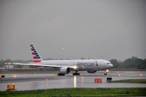 An American Airlines jet in New York on Monday