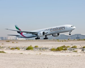 An Emirates Airline Boeing 777 taking off