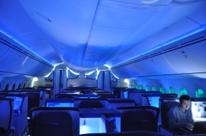 Interior of ANA's Dreamliner at night