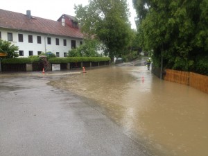 Flooded streets in Ebersberg, Germany