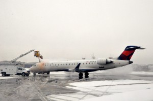 An aircraft being deiced at LaGuardia last week