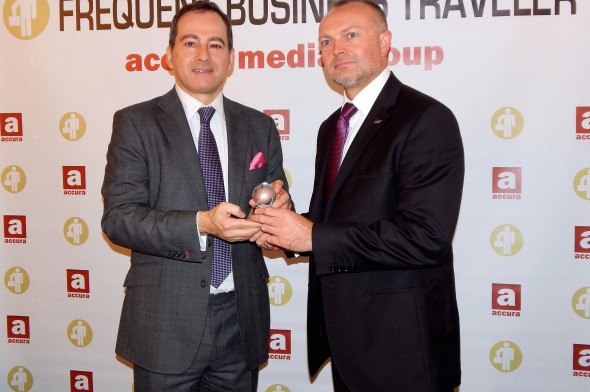 Best Airline in Europe/Middle East/Africa: LOT Polish Airlines.  (L-R) Jonathan Spira, Frequent Business Traveler, Robert Moreń, LOT